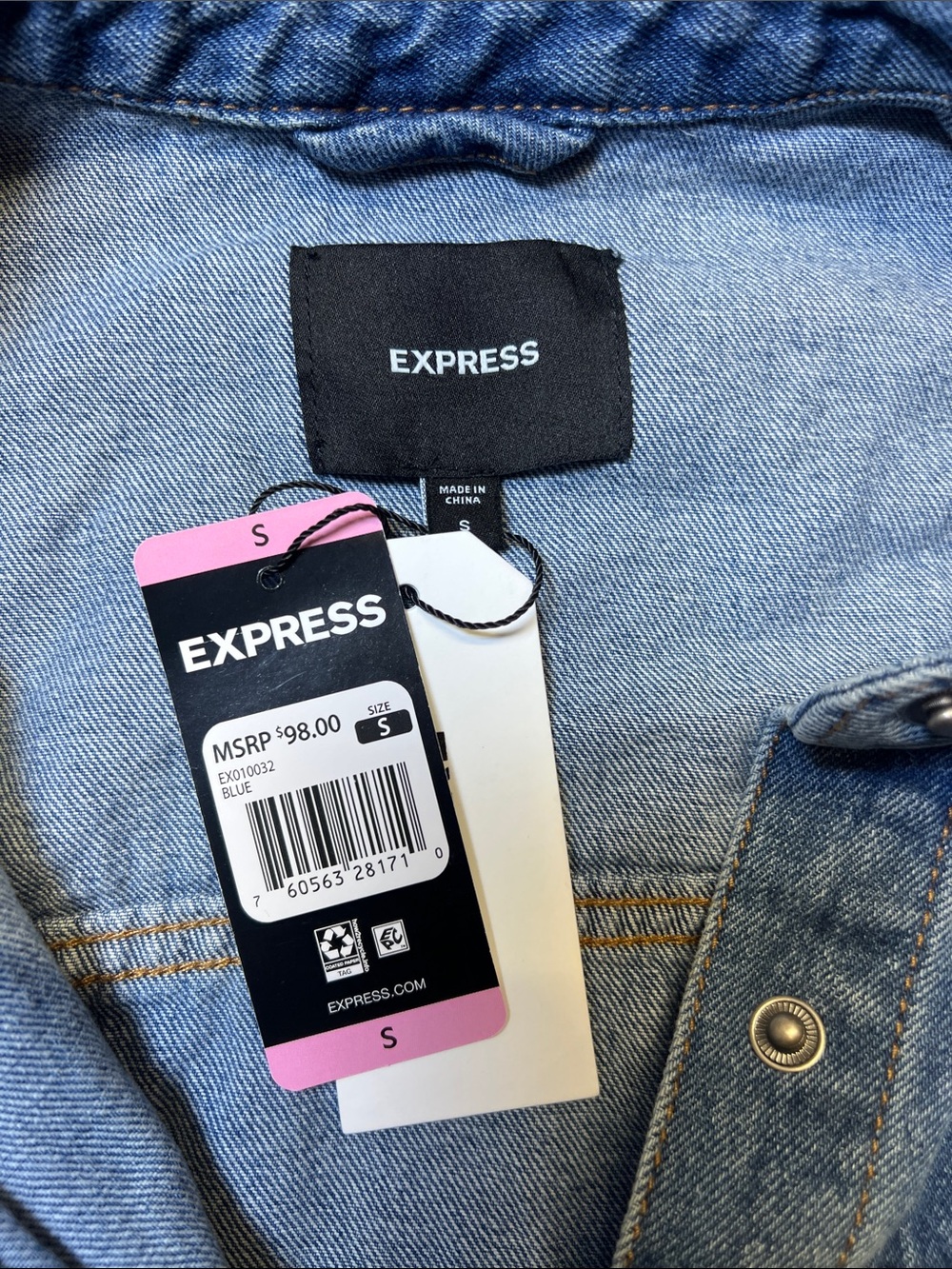 Express Mid Wash Denim Shirt Jacket in Blue - Picture 2 of 6